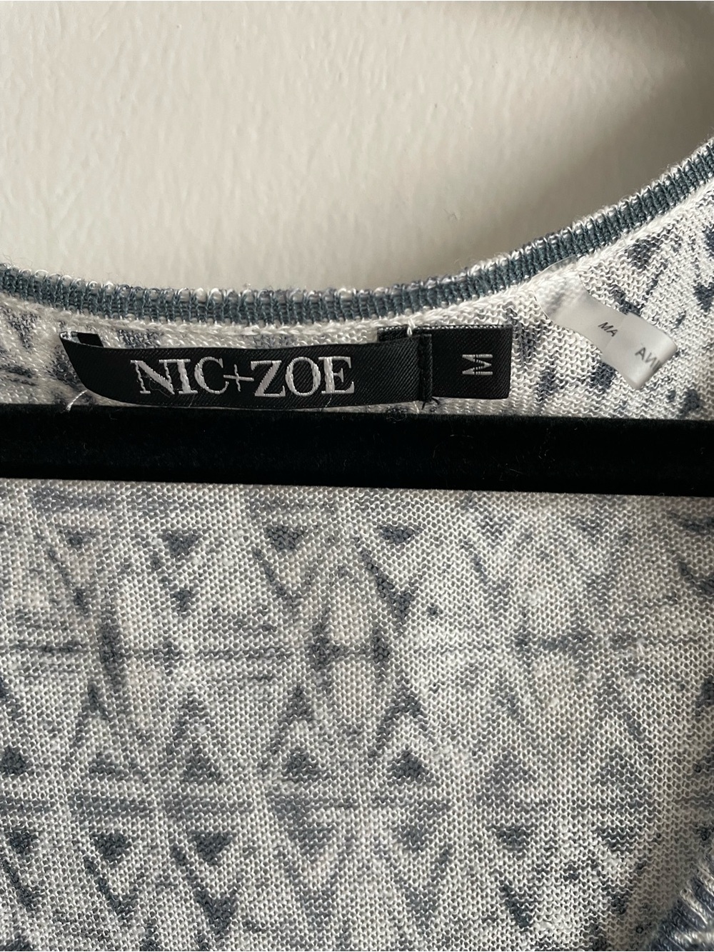 Nic + Zoe top lightweight scoop neck t shirt faux tie linen blend blue white M - Picture 3 of 7